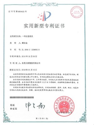 立新塑膠-注塑模具實用新型專利證書